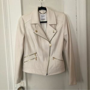 Bebe ivory wool moto jacket with gold zippers S